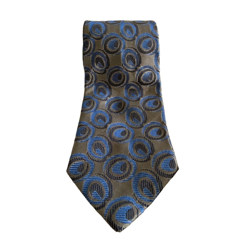 HUGO BOSS Silk Tie ITALY Blue Silver Geometric W:3" EUC